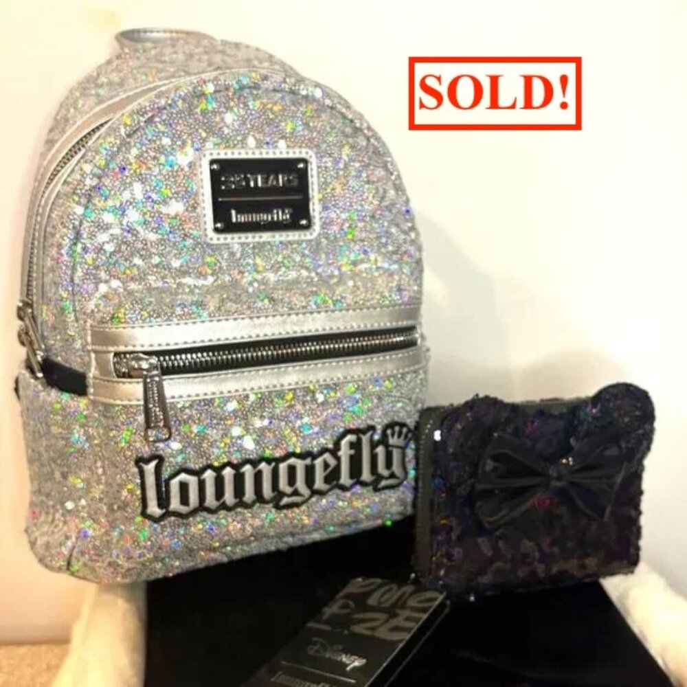 Loungefly 25th Anniversary Sequin Backpack & Black Sequin Wallet – Bundle, NWT